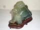 Vintage Chinese Jade Hardstone Carved Buddha With Wooden Stand Buddha photo 3