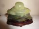 Vintage Chinese Jade Hardstone Carved Buddha With Wooden Stand Buddha photo 4