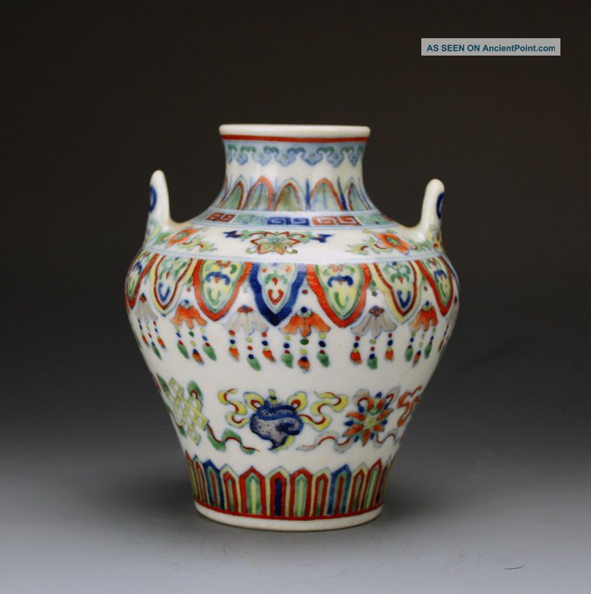 Rare Antique Qing Chinese Qianlong Mk Famille Rose Doucai Porcelain Water Vase Vases photo