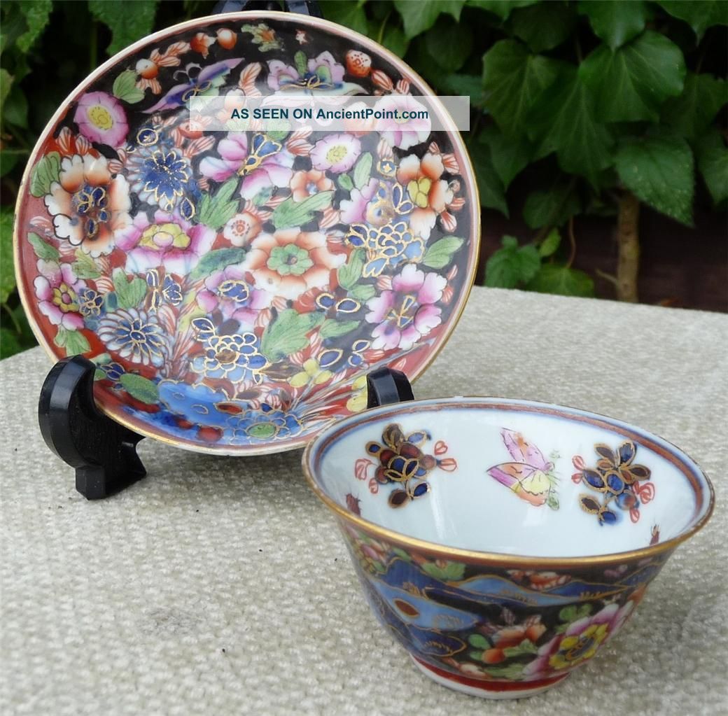 Chinese Kangxi 17thc Clobbered Famille Noire Bowl & Dish - Millefleurs Plates photo