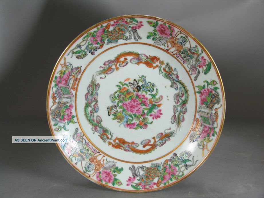 Fine 19th Chinese Famille Rose Plate With Dragon Rim Plates photo