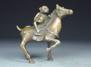 Chinese Old Copper Handwork Horse Monkey Statue photo