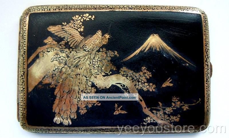 Fine & Old Japanese Komai - Damascene Peacock Cigarette /card Case - Box Other photo