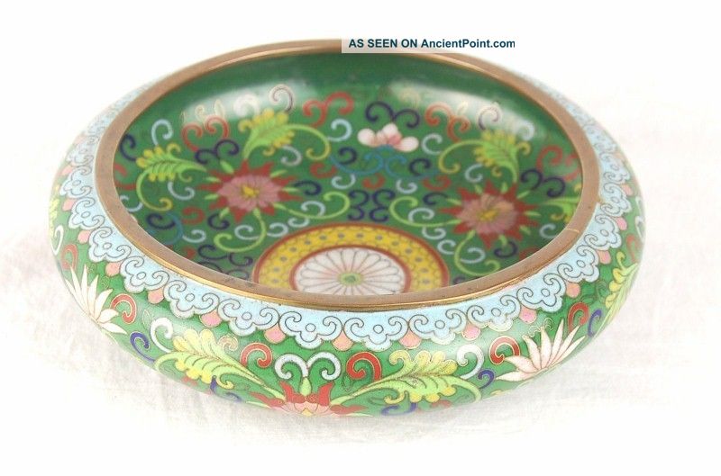 Antique Chinese Qianlong Cloissone Low Bowl Lotus Blossoms Bowls photo