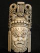 Antique Ox Bone 象牙 Chinese Carved Emperor Dragon Mask Plaque Carving Good Cond. Buddha photo 1