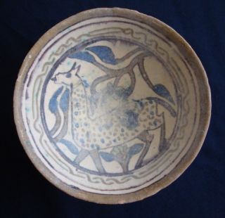 Rare Persian Khorasan Nishapur Islamic Pottery Hand Painted Bowl photo