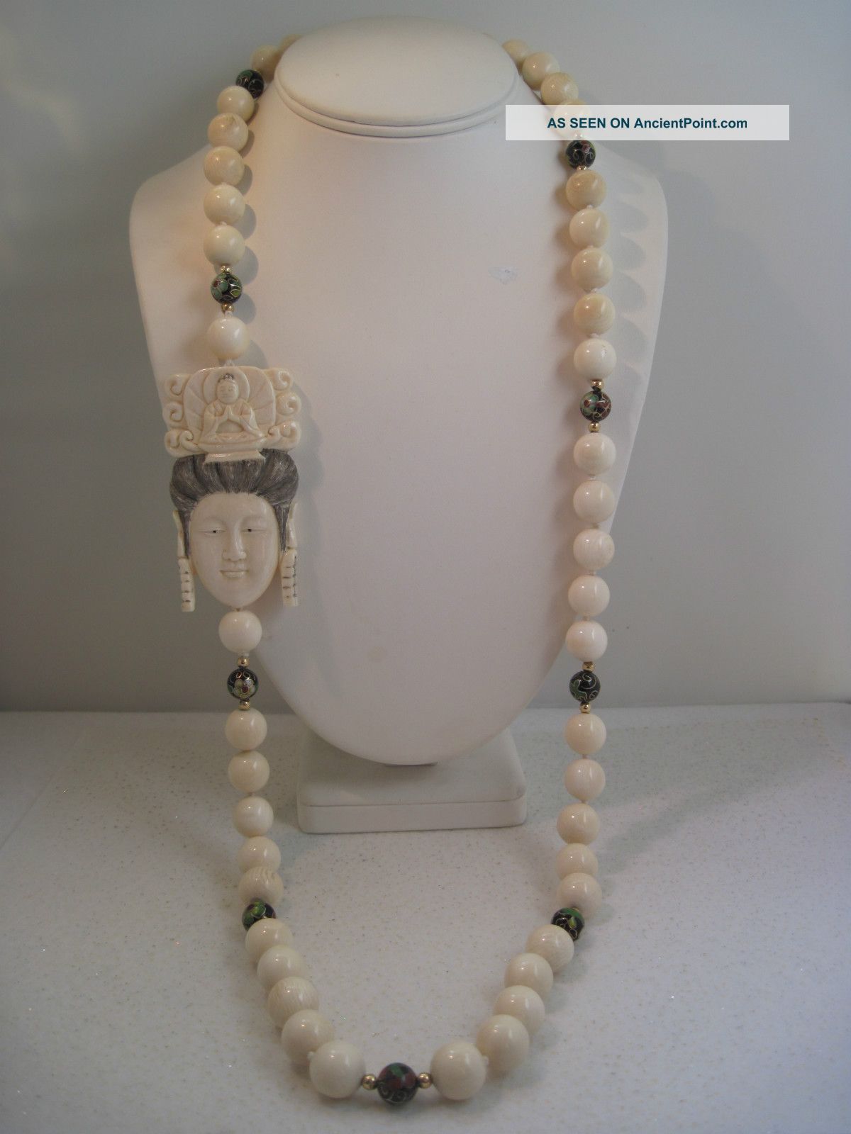 Chinese Big Faux Ivory Goddess & Buddha Beaded Necklace Necklaces & Pendants photo