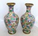 Antique Or Vintage Pair Of Chinese Chintz Style Cloisonne Flower Vases (9.  4 