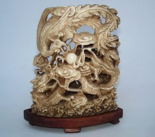 Antique Chinese Faux Ivory Carved Ornament On Stand. photo