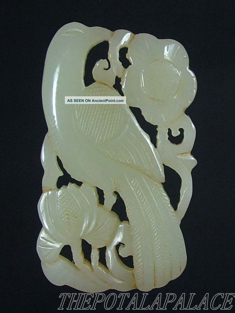Old Chinese Nephrite Celadon Jade Floral Pendant/netsuke Phoenix Among Flowers Necklaces & Pendants photo