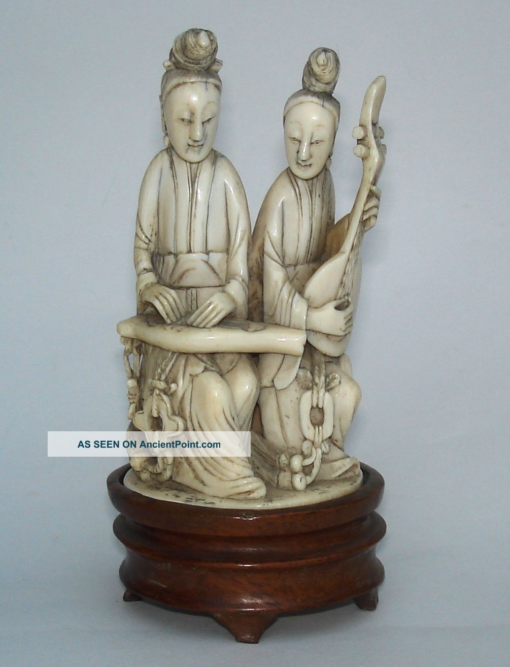 Antique Chinese Faux Ivory Carved Musicians On Stand. Other photo