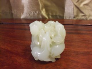 Antique 18th Century Nephrite Jade Carving Of Three Rams photo