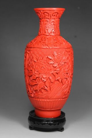 Chinese Handwork Lacquer Flower Old Vases photo