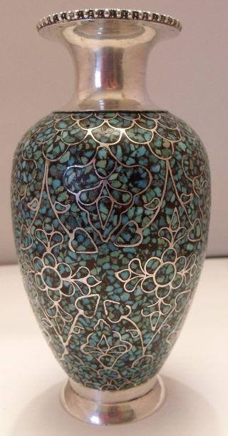 Antique Silver Fine Wire Cloisonne Vase 6.  258 Troy Oz photo