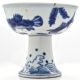 Antique Chinese Blue And White Qianlong Stem Cup Tazza Koi Fish Carp Sea Signed Cups, Mugs photo 3