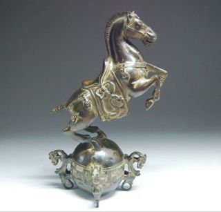 Chinese Bronze Horses Standing On The Ball &with Qing Mark Nr photo