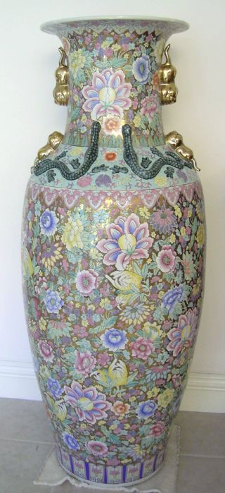 Palatial Size Chinese Porcelain Floor Vase Gold Gilt Jardiniere Handpainted 53 