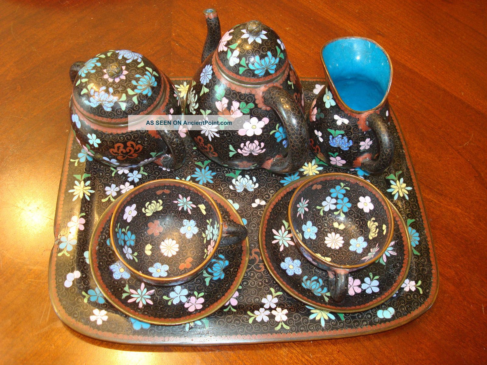 Antique Japanese Cloisonne Tea Set,  Meiji,  19th C Plates photo