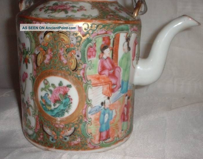 Vintage Antique Chinese Canton Hand Enamelled Teapot Kettle Porcelain photo