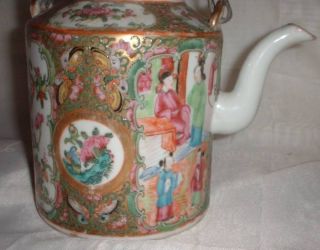 Vintage Antique Chinese Canton Hand Enamelled Teapot Kettle photo