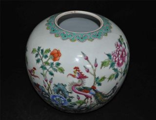 Antique Chinese Porcelain Jar With Phoenixes And Flowers photo