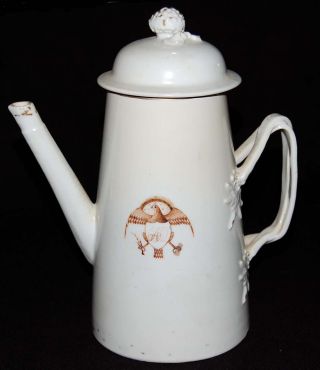 18th C Antique Chinese Export Armorial Porcelain Coffeepot / Teapot W Eagle photo