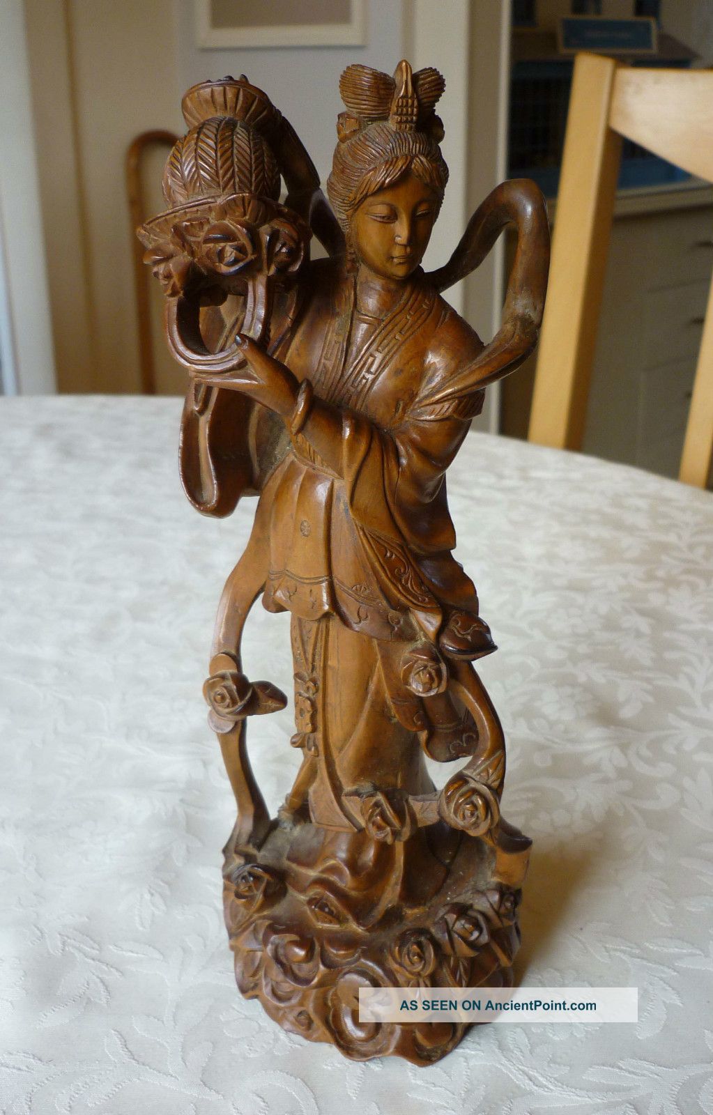 Antique Oriental Chinese / Japanese Carved Box Wood Figure With Basket Woodenware photo