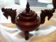 Antique Chinese 19th Century Rosewood Carved Phoenix Dragon Footed Urn Box Other photo 4
