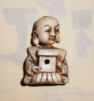Antique Netsuke Man With Box And Articulating Head photo