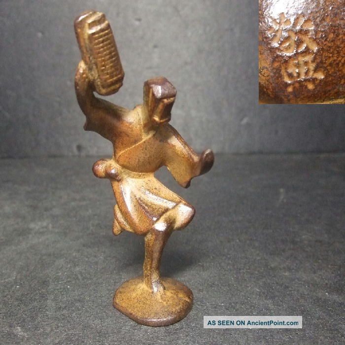 F738: Japanese Iorn Statue Of Awa Dance Festival By Great Keiten Takahashi 3 Statues photo