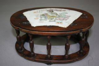 19th Century Rosewood Stand Inlaid Porcelain Plaque photo