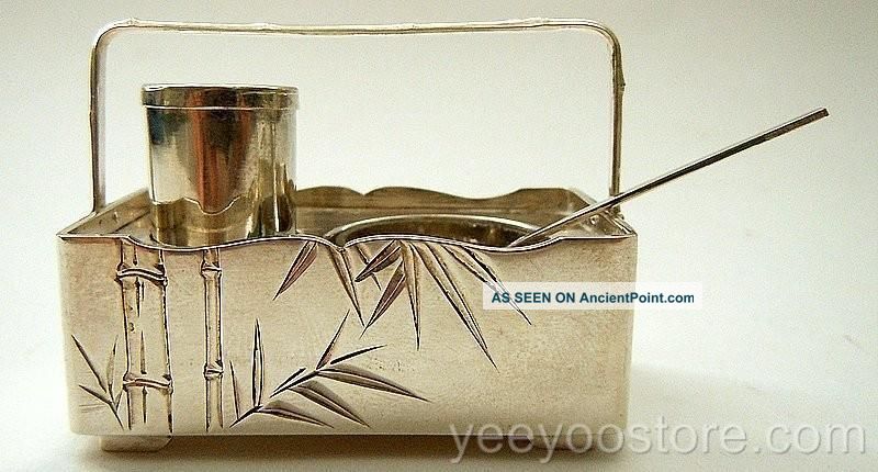Complete Japanese Sterling Silver 950 Salt Cellar & Pepper Shaker Set Other photo