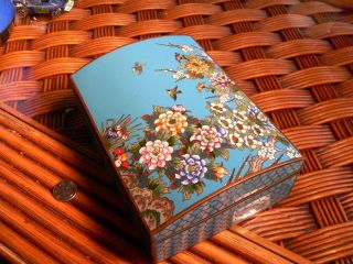Gorgeous Vintage Japanese Cloisonne Enamel Box In Floral & Birds photo