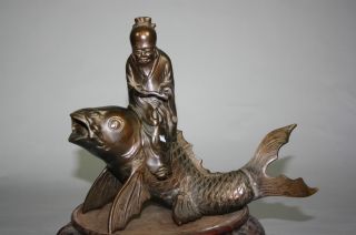 Chinese Bronze Man And Gold Fish Burner photo