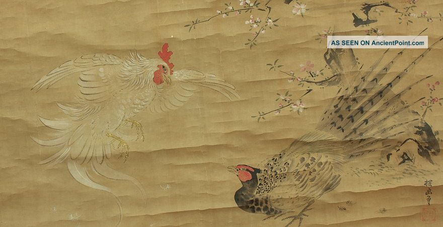 Jiku1298 Cf Japan Big Scroll Kano Tanyu Chiken Paintings & Scrolls photo