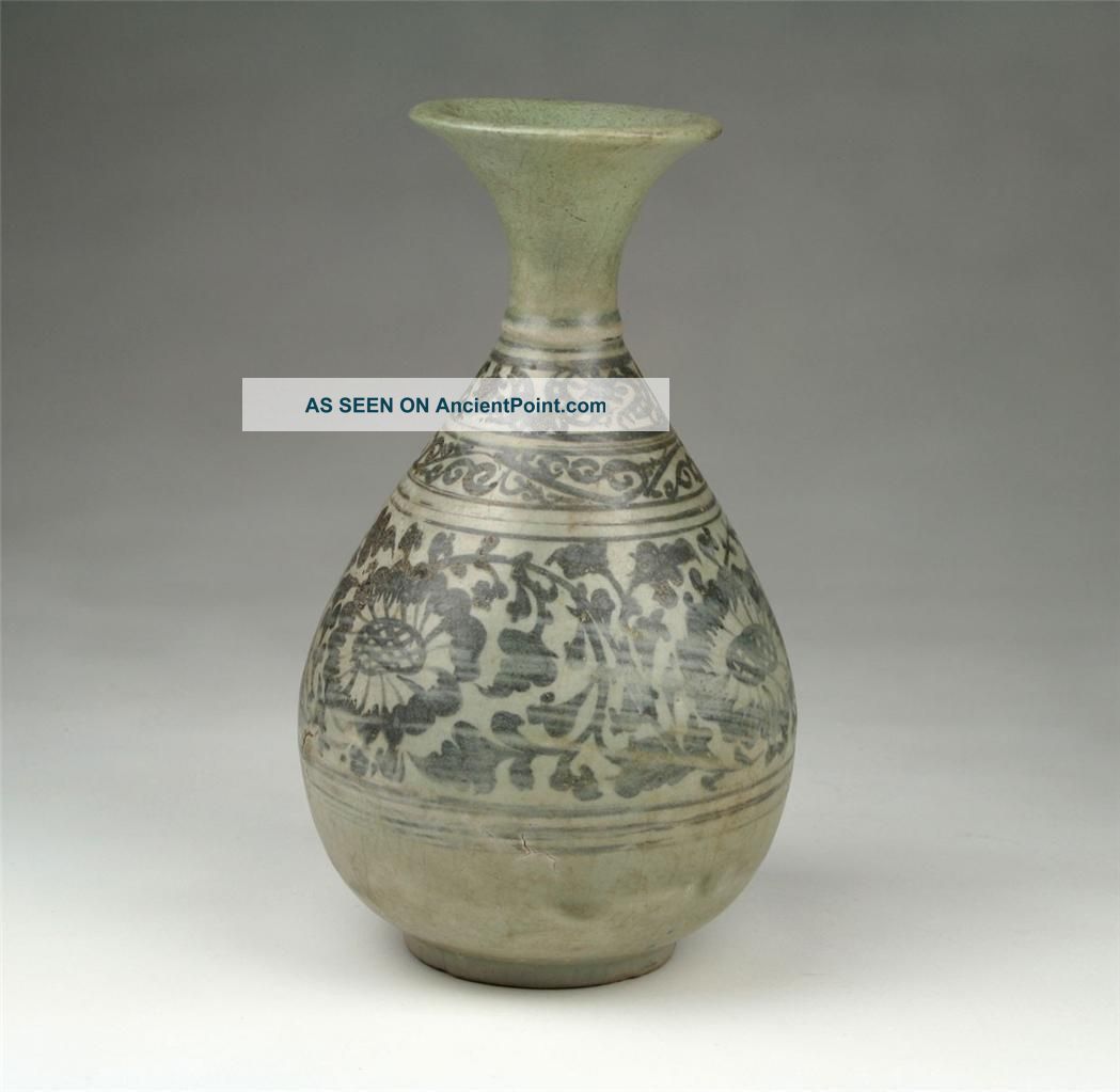 Large Antique 14/15thc Thai Sawankhalok Black Underglaze Pear Shaped Bottle Vase Other photo