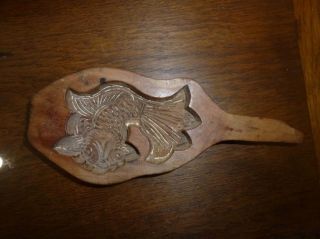 Antique Hand Carved Chinese Wood Rice / Cake Mold Fish photo