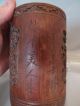 18th C Carved Chinese Bamboo Brush Pot With Figural Scenes & Script Decor Woodenware photo 3