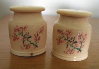 Antique Chinese Carved Ox Bone Salt & Pepper Shakers 1920s photo