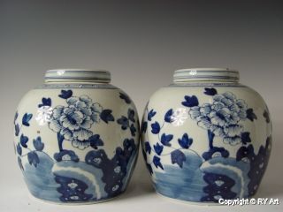 Pair Chinese Blue White Porcelain Ginger Jar 9 