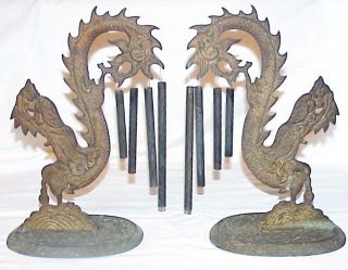 Pr Antique Vnt Asian Chinese Japanese Detailed Dragon Brass Table Temple Chimes photo