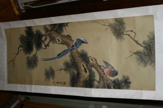 Japanese Hanging Scroll Brids In Tree photo