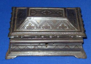 Antique 19thc Persian Ottoman Niello Enamel Inlaid Silver Jewellery Casket Box photo
