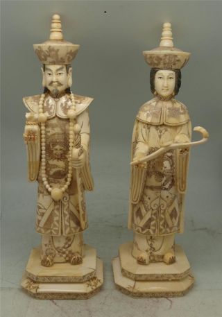 Pair Of Hand Carved Bone Qing Emperor & Empress Of China - 36cm High photo