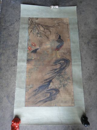 Antique Chinese Phonenix Bird Painting With Sign /seal photo