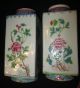 Pair Of Antique Chinese Porcelain Famille Rose Cong Vase With Flowers Vases photo 9