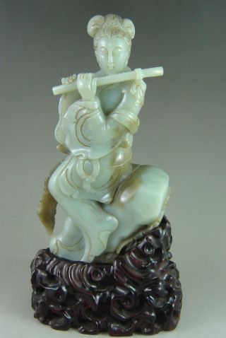 650g Chinese Hetian Jade Carved Lady Carving photo
