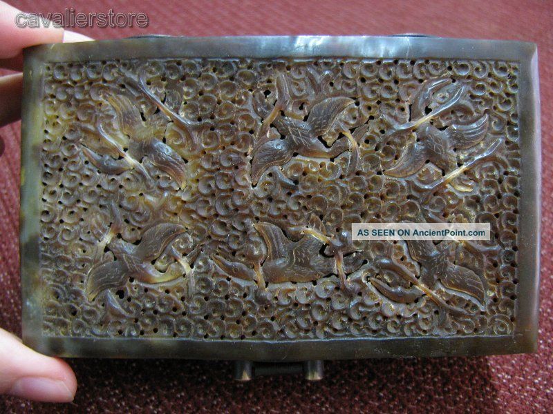 Chinese Oxhorn Carved Crane & Cloud Pattern Box / Case / Casket Other photo
