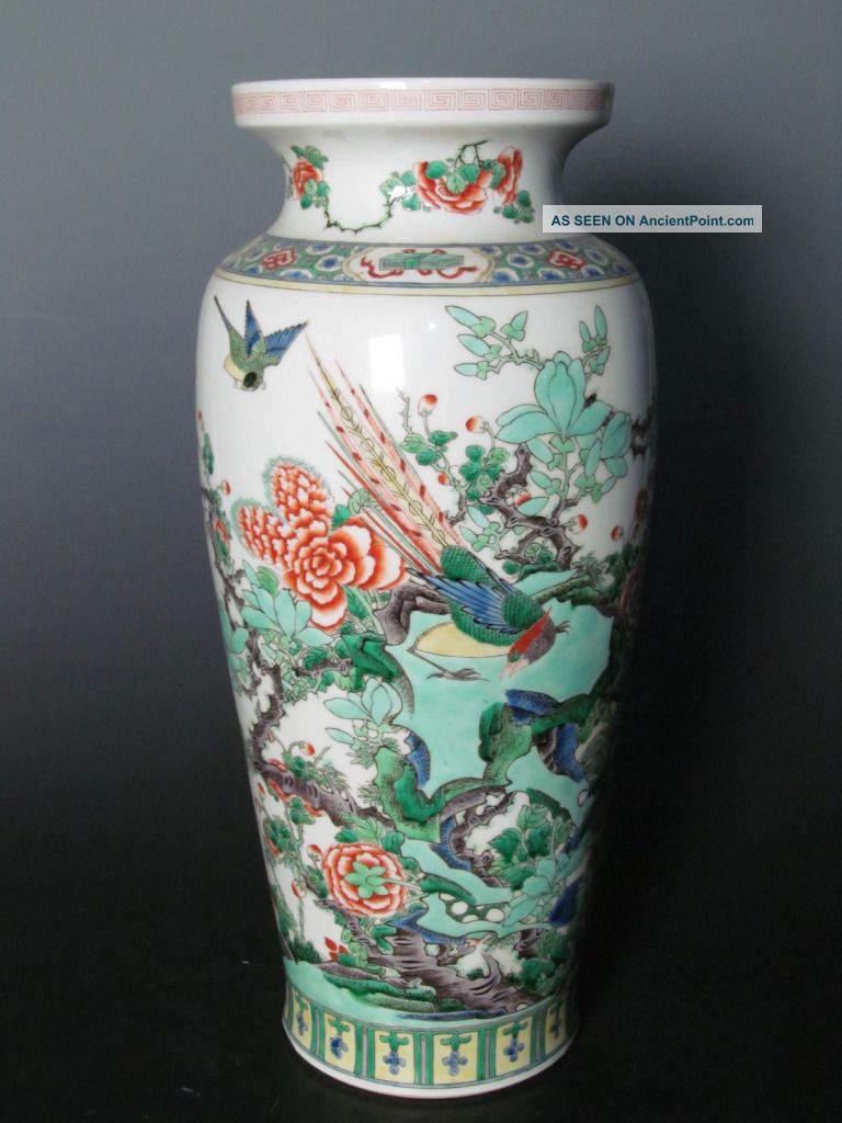 Chinese Rare Famille Rose Porcelain Flowers Birds Vase Vases photo