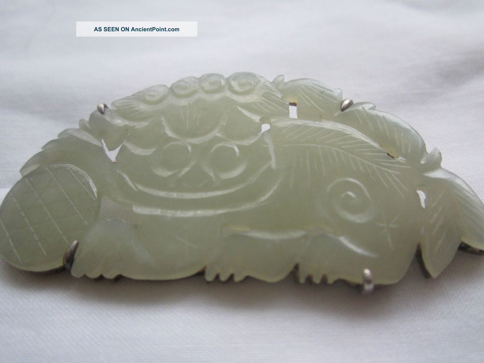 Antique Carved Chinese White Jade Jadeite Sterling Silver Fu / Foo Dog Brooch Other photo